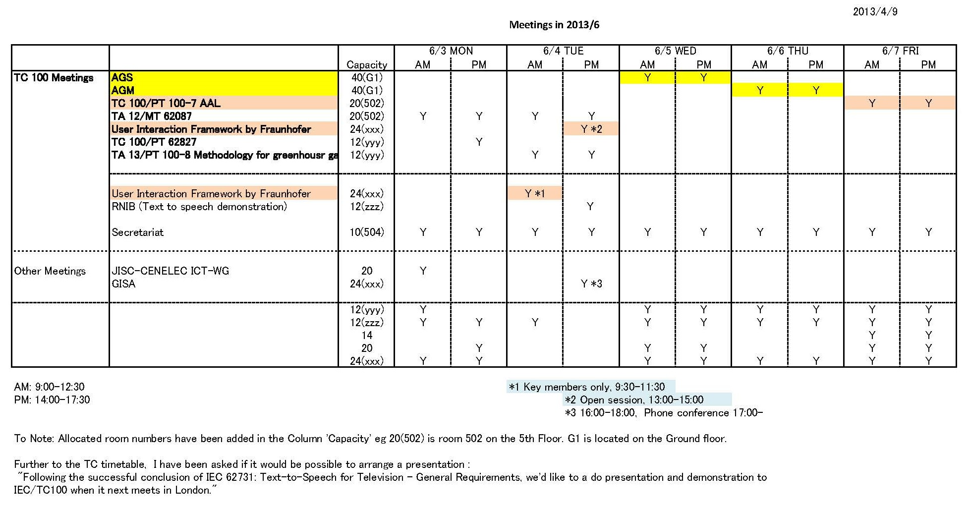 図2 2013年6月のIEC/TC 100関連会議の予定